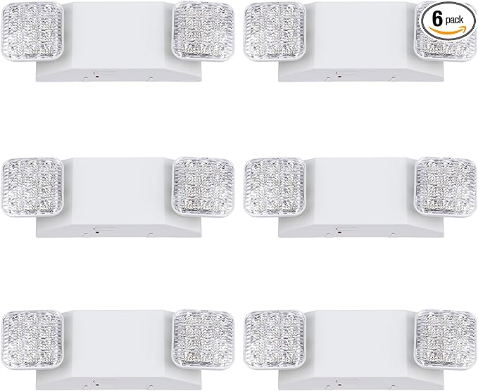 GRUENLICH LED Commercial Emergency Light with Dual Head and Backup Battery, US Standard, AC 120-277V, Hardwired Emergency Light Fixtures for Business Office Power Outages, 6-Pack