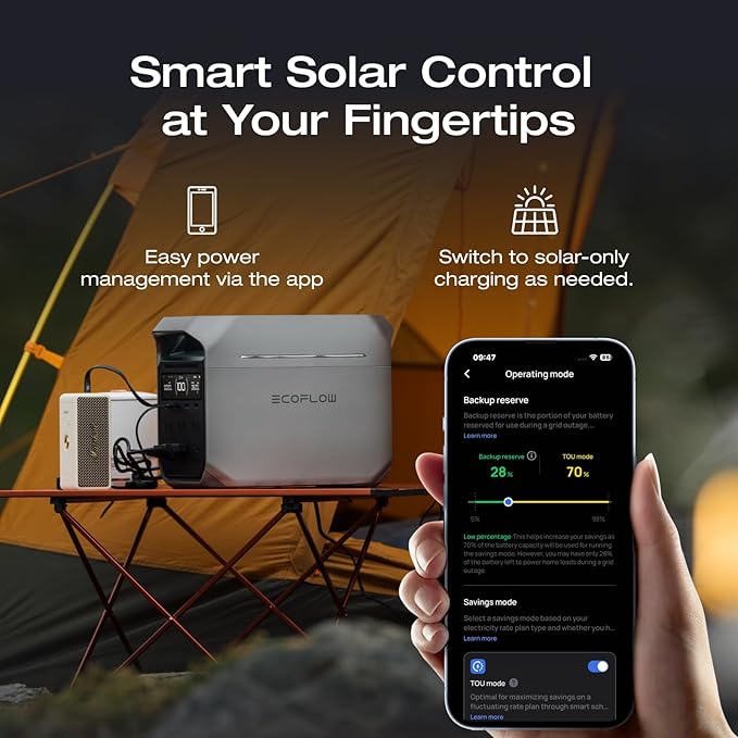 EF ECOFLOW Solar Generator DELTA 3 Plus with 220W Bifacial Solar Panel, 1000W Solar Input, LFP(LiFePO4) Battery, Portable Power Station for Home Backup Power, Camping & RVs