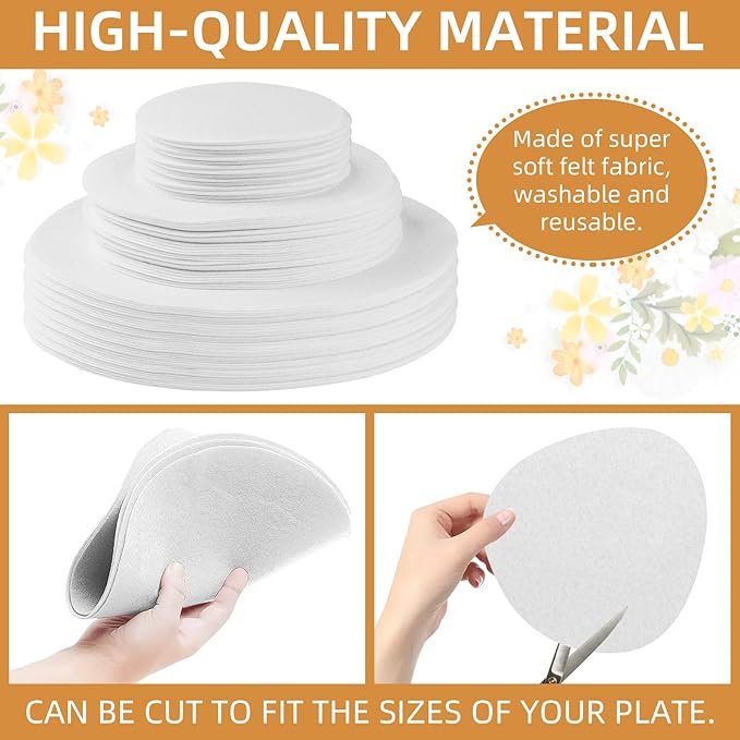 Plate China Storage Dividers, 144 Pieces with 3 Different Sizes Premium Felt Plate Dividers Round China Dish Protectors for Porcelain Cookware Protecting and Stacking, White