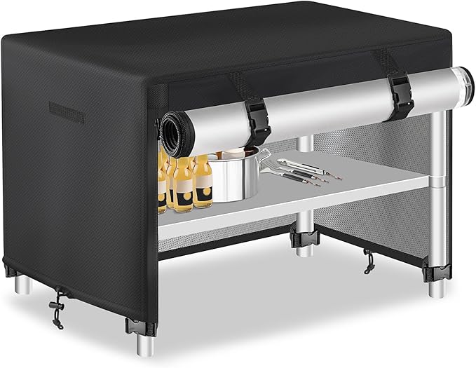 Outdoor Prep Table Cover with Split Zipper - Waterproof Stainless Steel Metal Cover - 46"L x 24"W x 32"H