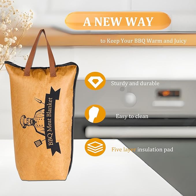 BBQ Blanket for Meat – 21-Inch Insulated Resting Bag for Brisket, Turkey, Pork Shoulder – 5-Layer Heat Retention, Wide Mouth with Handle – Grilling & Smoking Accessories, Gift for BBQ Lovers