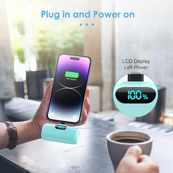 Mini Portable Charger USB C Power Bank,Upgraded 5000mAh PD Fast Charging Battery Pack Built-in USB-C Connector,LCD Display,Compatible with iPhone16,16 Plus,16Pro/Max/15,iPad Pro/Air (Dark Green)