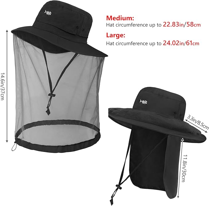 BASSDASH UPF 50+ Mosquito Net Hat with Stowable Neck Flap for Men Women Outdoor Fishing Hiking Camping Gardening FH17