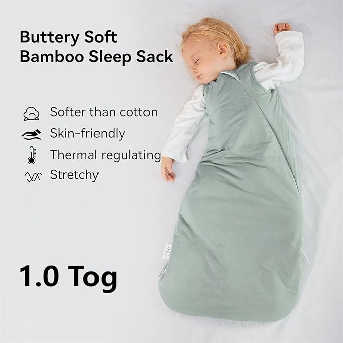 BubblePanda Rayon Made from Bamboo Sleep Sack 6-12 Months 1.0 Tog Soft Toddler Sleeping Sack for Babies 2-Way Zipper Baby Wearable Blanket