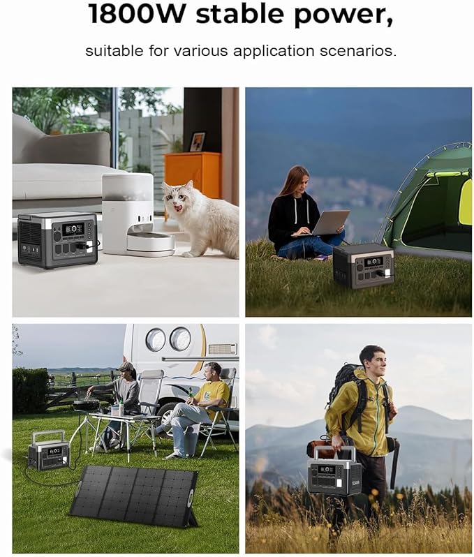 OUKITEL P1000 PLUS Power Station 1800W Solar Generator with 200W Panel, 1024Wh with 4 AC Outlets(Peak 3600W) Fast Charging APP Control Emergency LiFePO4 Battery Backup for Home Backup Camping RV