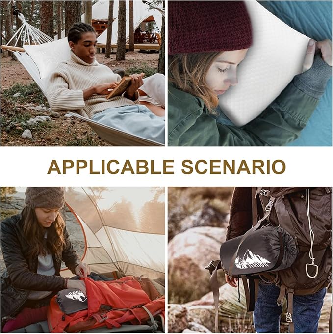 Ivellow Travel Pillow Cooling Camping Pillow for Sleeping Compressible Shredded Memory Foam Pillow Compact Firm Supportive Pillow for Adults Kids Outdoor Backpacking Hiking Essential Gear White S