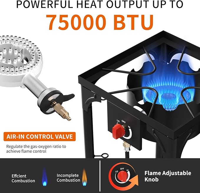 SKOK 1 Burner Propane Stove - Portable Camping Stove with 75,000 High Efficiency Propane Burner，Outdoor Stove for Camping, Backyard, Picnic