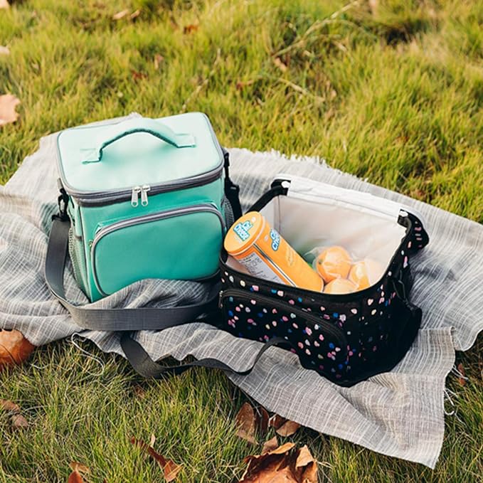 FlowFly Insulated Reusable Lunch Bag Adult Large Lunch Box for Women and Men with Adjustable Shoulder Strap,Front Zipper Pocket and Dual Large Mesh Side Pockets,Grey