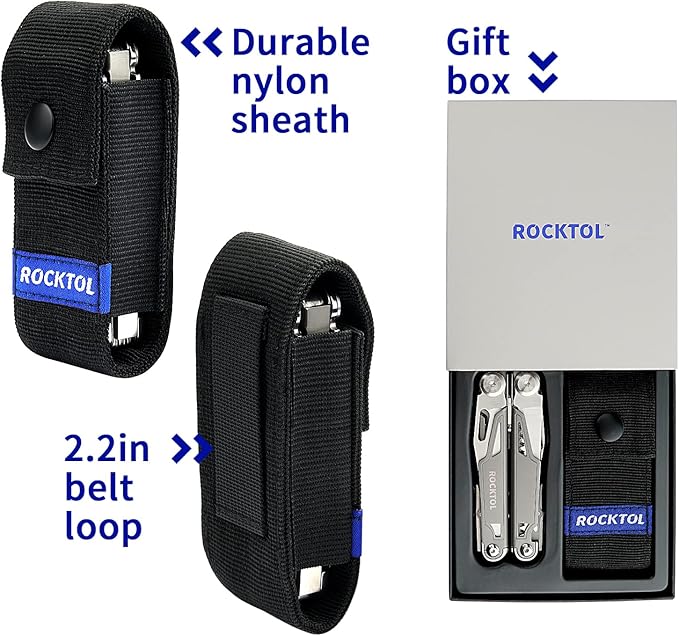 Multitool,19-in-1 Multitool Pliers with Titanium-plated Handle, Safety Locking, Lightweight EDC Tool and Nylon Sheath for Men,Outdoor Survival,Hiking,Camping