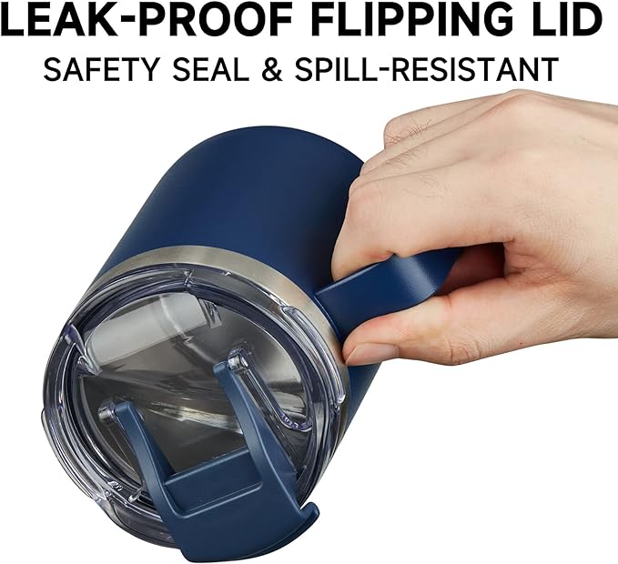 ALOUFEA 12oz Stainless Steel Insulated Coffee Mug with Handle, Double Wall Vacuum Travel Mug, Tumbler Cup with Fliping Lid, Navy and Army Green