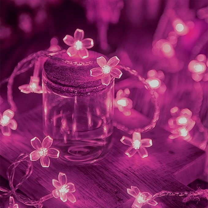 Fairy Flower String Lights Decor, USB & Battery Lighted Decorative Cute Cherry Blossom Indoor Bedroom Window Hanging, Novelty Floral Lamp for Christmas Easter Wedding Party Birthday Décoration (Pink)