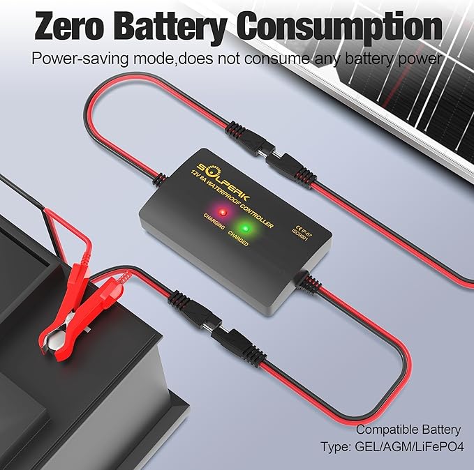 SOLPERK 25W 12V Solar Battery Charger, Waterpoof Solar Panel Kit with Energy Saving Controller for Car RV Trailer Marine Boat Motorcycle Truck Tractor Etc