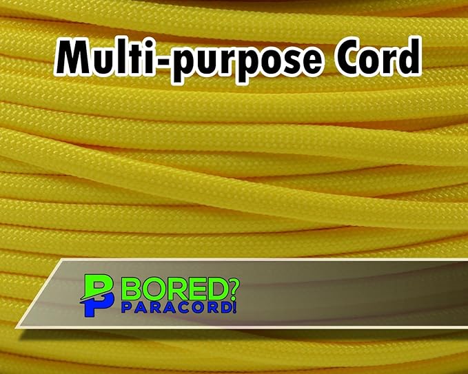 BORED? PARACORD! 550 lb Paracord - Ideal for Crafting, Camping, DIY Projects, Active & Military Outdoors - Strong Survival Rope - Tactical Parachute Cord Type III - Yellow 1000 Feet