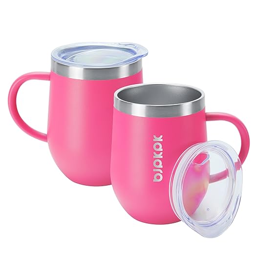BJPKPK 2 pcs Insulated Coffee Mug, 12 oz Stainless Steel Insulated Coffee Tumbler with Lid for Hot Drinks & Cold Drinks-Pink