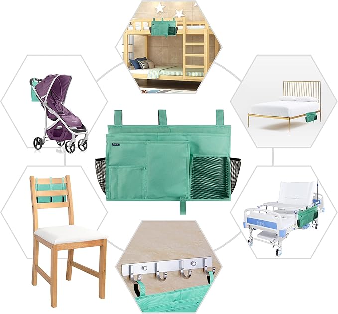 Surblue Caddy Hanging Organizer Bedside Storage Bag for Bunk and Hospital Beds, Green, L