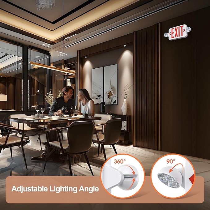 Emergency Sign Combo with Battery Backup, Double Sided Hardwired 6 LED Exit Sign, Adjustable Head Red Emergency Exit Light - Ceiling/Wall Mount, UL Listed, AC 120/277V (1 Pack)