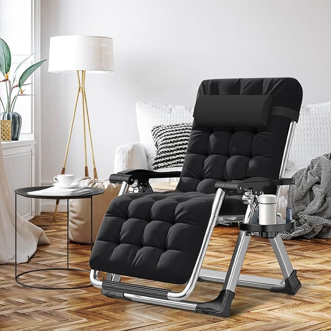 ABORON Zero Gravity Chair,Premium Outdoor Lawn Folding Lounge Chairs,Sturdy Adjustable Reclining Patio Chairs with Removable Cushion,Headrest & Tray