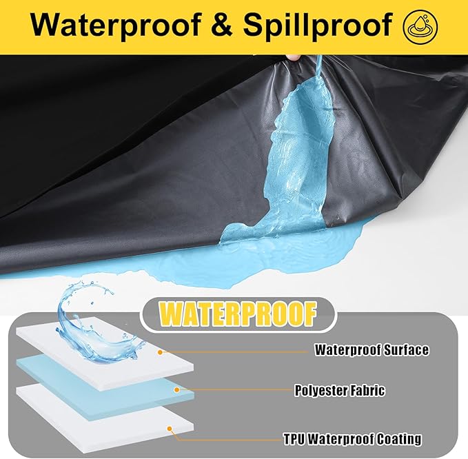 Smiry Picnic Table Cover with Bench Covers, Waterproof Elastic Fitted Polyester Tablecloths for 8 Ft Rectangle Tables, Washable Windproof Tablecloth for Camping, RV & Outdoor (Black, 30x96 Inches)