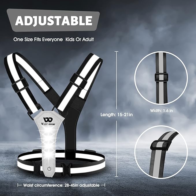 West Biking Running Vest Light - Led Running Reflective Gear for Walking at Night, High Visibility Night Rechargeable Light Up Running Vest, Adjustable Running Lights for Runners