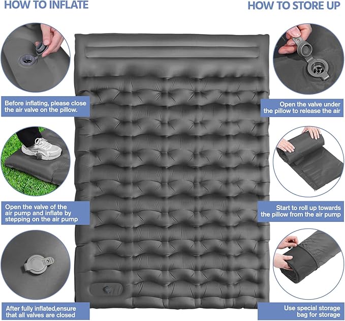 Sleeping Pad for Camping, 6" Extra Thick Camping Mat with Pillow Built-in Foot Pump, Ultra Comfortable Inflatable Sleeping Mat for Backpacking, Hiking, Camp Tent - Enjoy a Comfy Sleep