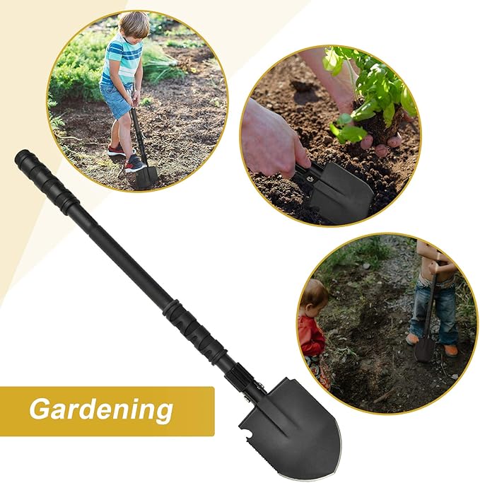 Camping Shovel, (24.21'') Survival Off Road E Tool Folding Shovel with Pickaxe, Portable Bag, High Carbon Steel, for Digging, Backpacking, Hiking, Gardening, Emergency, Outdoor