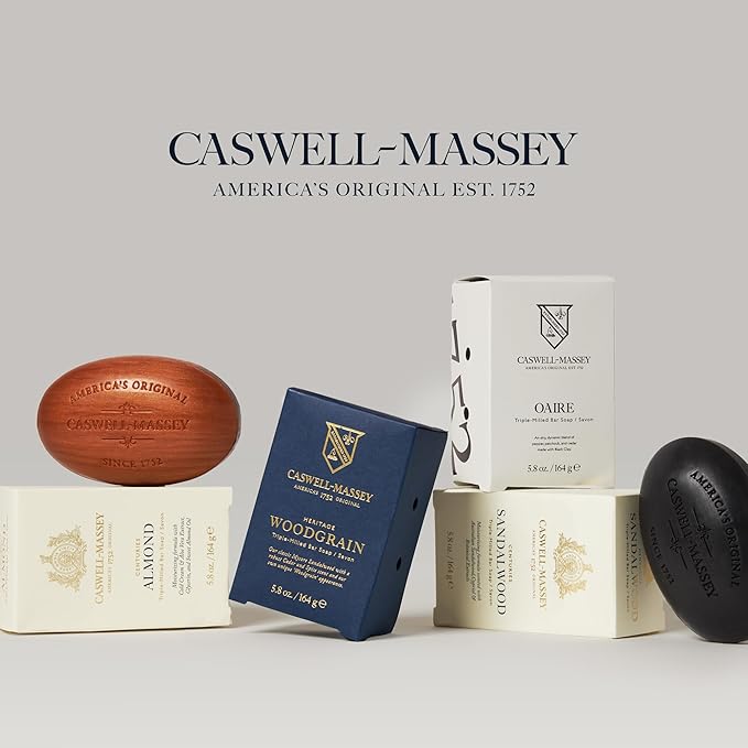 Caswell-Massey Natural Bar Soap for Men, Moisturizing Body Soap Bar for All Skin Types, Made with Essential Oils & Plant-Based Formula for Soft Skin, 4 Heritage Scents, 12 Bars x 5.8 oz Gift Set