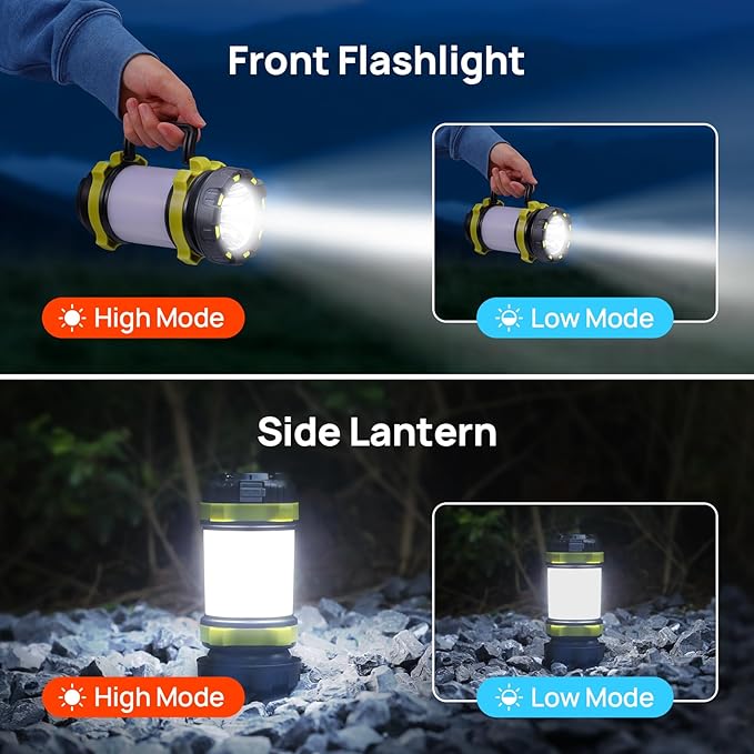 2 Pack LED Camping Lantern Flashlight Rechargeable, Consciot Portable Torch with 6 Light Modes, 3600mAh Power Bank, IPX4 Waterproof, USB C, Camping Lights for Hurricane, Emergency, Survival Kits