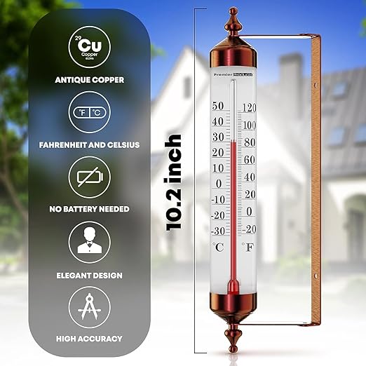 Steel Thermometer Indoor/Outdoor Waterproof Decorative (Adjustable Angle)