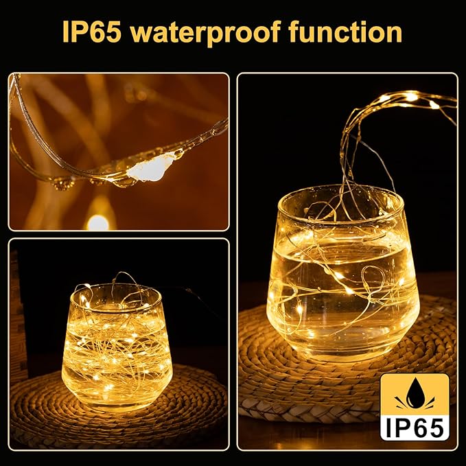 Fairy Lights Battery Operated String Lights 16.4ft 50LED Flashing and Constant Light Waterproof Silver Wire for Christmas DIY Party Bedroom Wedding (Warm White, 2 Pack)