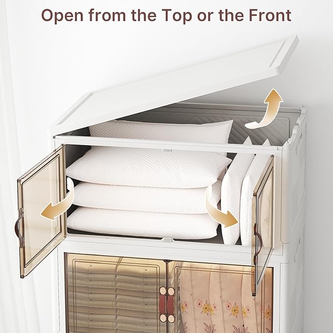 Extra Large Stackable Storage Bins with Lids & Wheels & Door, 640QT-160QT/40GAL*4Pack Foldable Collapsible Closet Organizers, Plastic containers drawers for bedroom Dorm