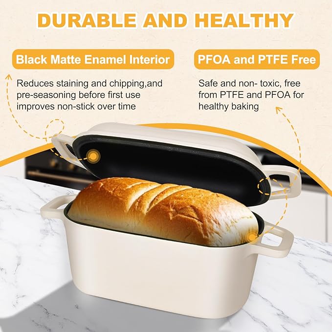 Oval Enameled Cast Iron Dutch Oven with Lid - 3.6QT Sourdough Bread Pans for Baking