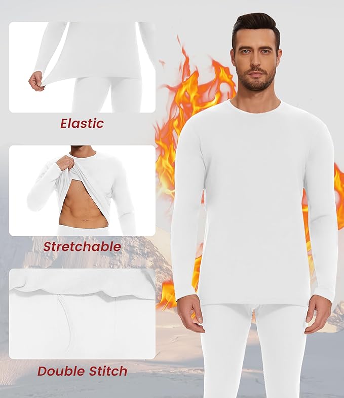 Thermal Underwear for Men Long Johns Set - Fleece Lined Base Layer for Cold Weather Winter Clothes