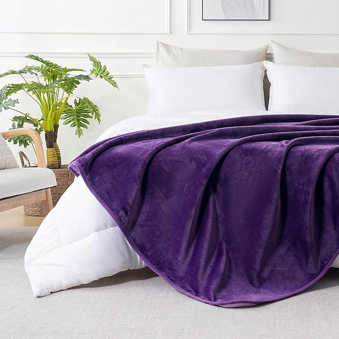 SOCHOW Waterproof Blanket for Bed Sofa Couch, Water Resistant Blanket Washable 80"x90", Reversible Leakproof Bed Cover for Adults Elderly Pets, Deep Purple & Light Purple