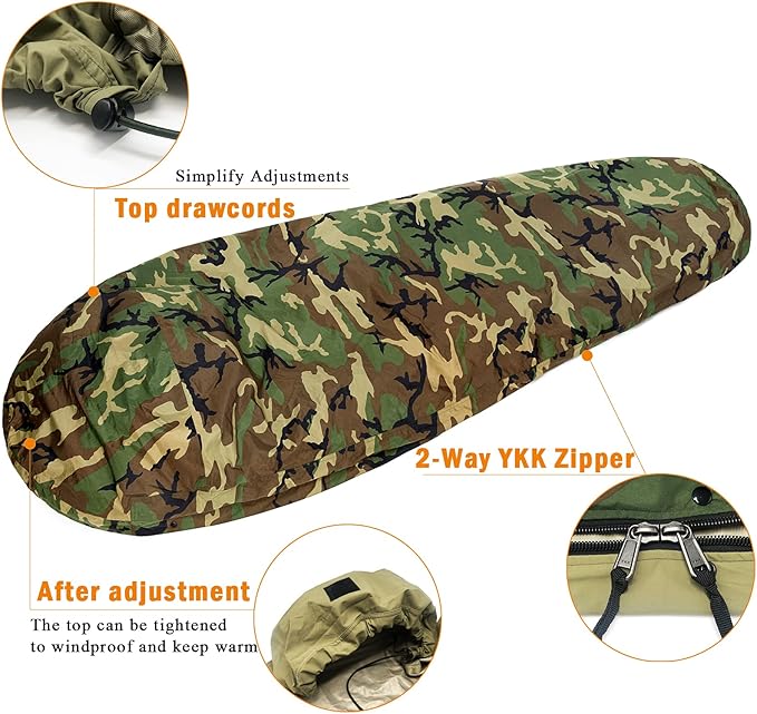 Bivy Cover Sack for Military Army Modular Sleeping System, Waterproof Outer Shell for Sleeping Bag, Minimalist Stealth Shelter