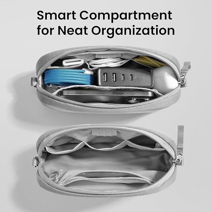 tomtoc Electronics Organizer Travel Case, Water Resistant Travel Bag Cable Organizer for Essentials, Tech Pouch Accessories Carry Storage for Cord, Phone, Cables, Airpods, USB Flash Drive, Daily Items