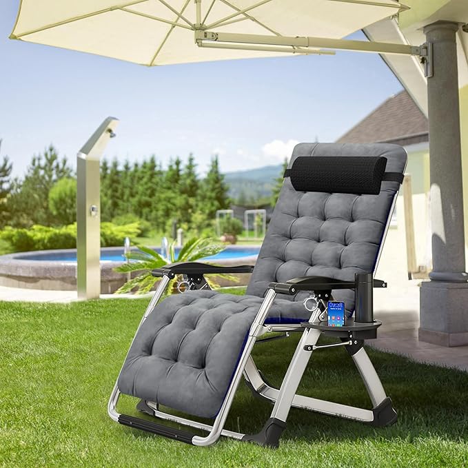 ABORON 2 Pack Zero Gravity Chair, Outdoor Lounge Chairs Sun Loungers with Removable Cushion,Headrest,Cup Holder,Reclining Patio Lounger Chair for Indoor and Outdoor