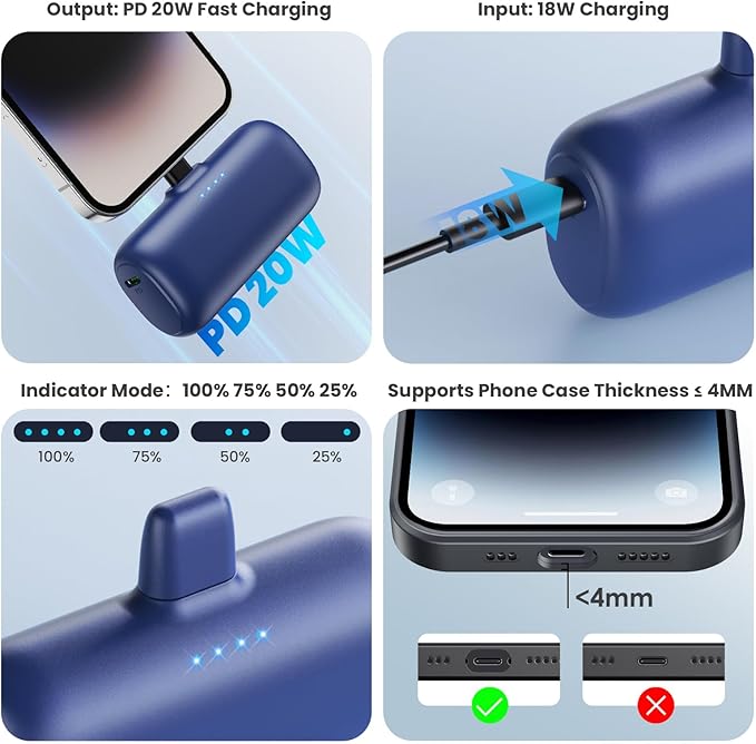 [2-Pack] Mini Portable Charger for iPhone,5200mAh Ultra Compact PD Fast Charging Power Bank,Plug-in Battery Pack Travel Cordless Phone Charger,Compatible with iPhone 14/14Pro/13/12/11/X/8/7/6plus etc