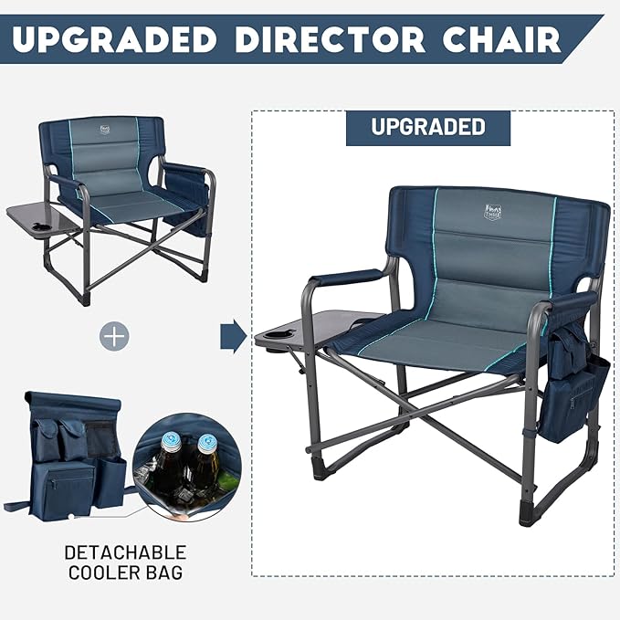 Timber Ridge XXL Upgraded Oversized Directors Chairs with Foldable Side Table, Detachable Side Pocket, Heavy Duty Folding Camping Chair up to 600 Lbs Weight Capacity (Blue) Ideal Gift