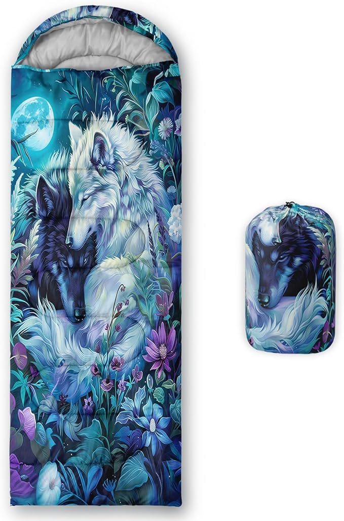 Sleeping Bags for Adults and Kids，3D Printing Camping Sleeping Bag for Girls Boys Lightweight Waterproof Cold/Warm 3-Season，Outdoor Travel with Compression Bags