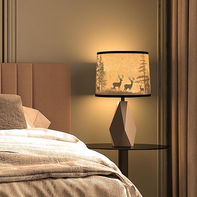 Lamp shades Set of 2, Medium Fabric Deers Lampshades for Table Lamps, Floor Lamps, 13" Top x 13" Bottom x 10" High (Spider) Hand Crafted Replacement Lampshades,Lamp Shade Harp Holder Not Included