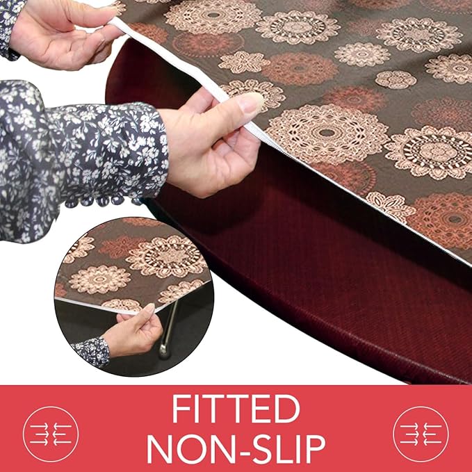 LAMINET Elastic Fitted Table Cover - Medallion - Oblong/Oval - Fits Tables up to 48 x 68”