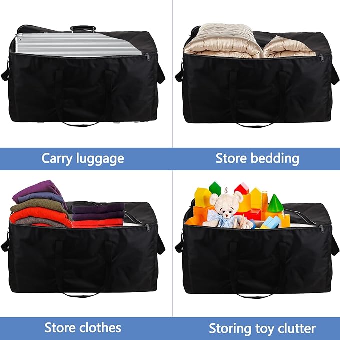 Travel Duffle Bag,140L Foldable Heavy Duty Overnight Bag, For Spirit Airlines, RicoRich Larger Size Carry on Luggage Sport Duffle for Weekender/Vacation/Camping/Beach/Tent(Black)