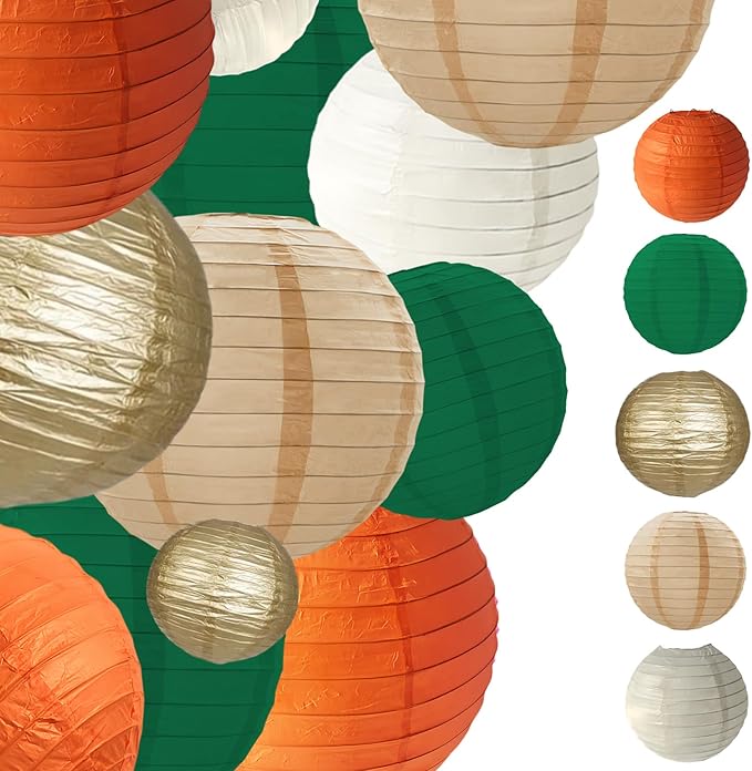 Green Orange Paper Lanterns Decorative 15pcs Party Hanging Decorations for Bachelorette Wedding Birthday Baby Shower Graduation Anniversary Green orangeThemed Room Decor