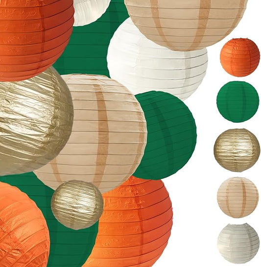 Green Orange Paper Lanterns Decorative 15pcs Party Hanging Decorations for Bachelorette Wedding Birthday Baby Shower Graduation Anniversary Green orangeThemed Room Decor