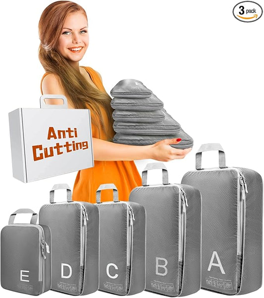 Compression Packing Cubes for Travell Fabric Packing Cubes with Smooth Zippers, Space-Saving Compression Bags for Travell, Luggage Organizers for Clothes, Shoes, and Accessories