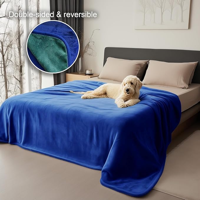 Waterproof Blanket for Bed, Water Resistant, Water Proof, Stain Proof, Leakproof & Spill-Proof Flannel (Navy Blue & Abyss Green, 60x80)
