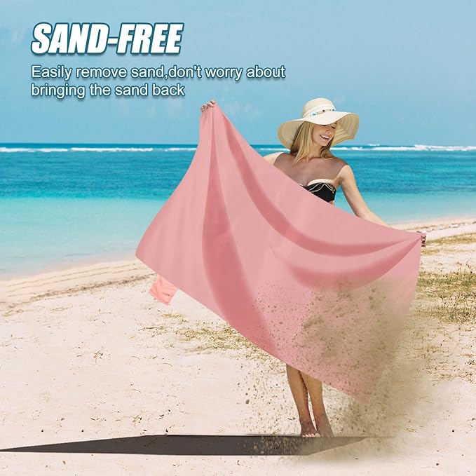 Odoland Beach Picnic Blanket, 43.3" x 27.5" SandProof Waterproof Outdoor Pocket Blanket with Portable Bag, Foldable Lightweight Sand Free Beach Mat for 1 People Hiking, Camping, Travel, Pink