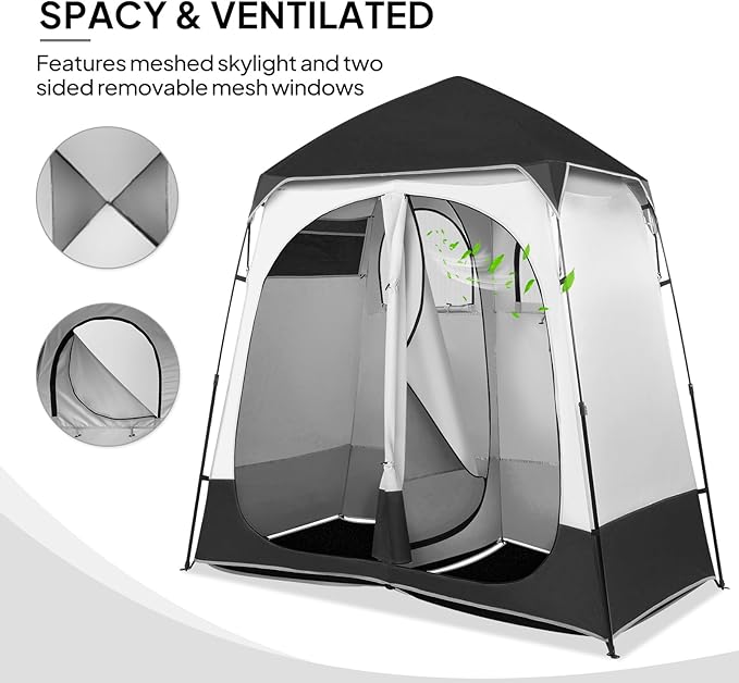 VINGLI 2 Room Shower Tent, 7.5 FT Instant Pop Up Shelter with Carrying Bag, Privacy Changing Room Tent,Perfect for Portable Toilet, Camping, Dressing, Outdoor Indoor, Easy Set Up
