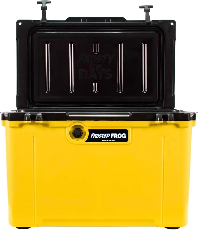 Made in USA Frosted Frog Hyper-Light 54 Quart Hard Cooler Insulated Portable Ice Chest Box for Beach, Beverages, Camping, Fishing, Boat, Barbecue, 30% Lighter Than Rotomolded Coolers
