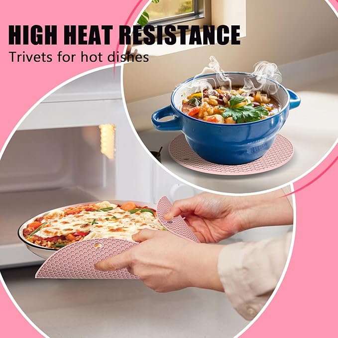 Oven Mitts with Heat-Resistant Hot Pads and Five Silicone Spatulas Designed for Kitchen Baking Cooking, Oven Glove Soft Cotton Lining, Waterproof, BPA-Free (Pink, 12.6)